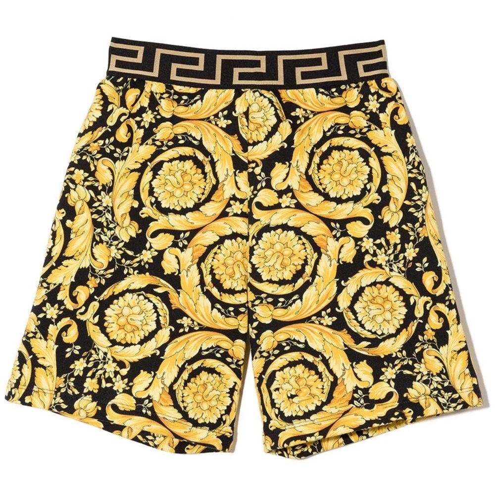 Versace Black and Gold Floral Pattern Shorts 8 year old